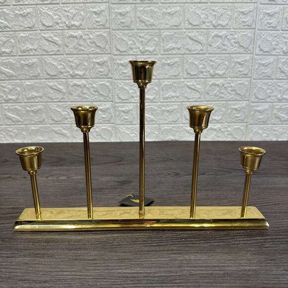 PartyLite Solid Brass Quintette Taper Candle Holder Elegant Candelabra Tabletop - Picture 1 of 4